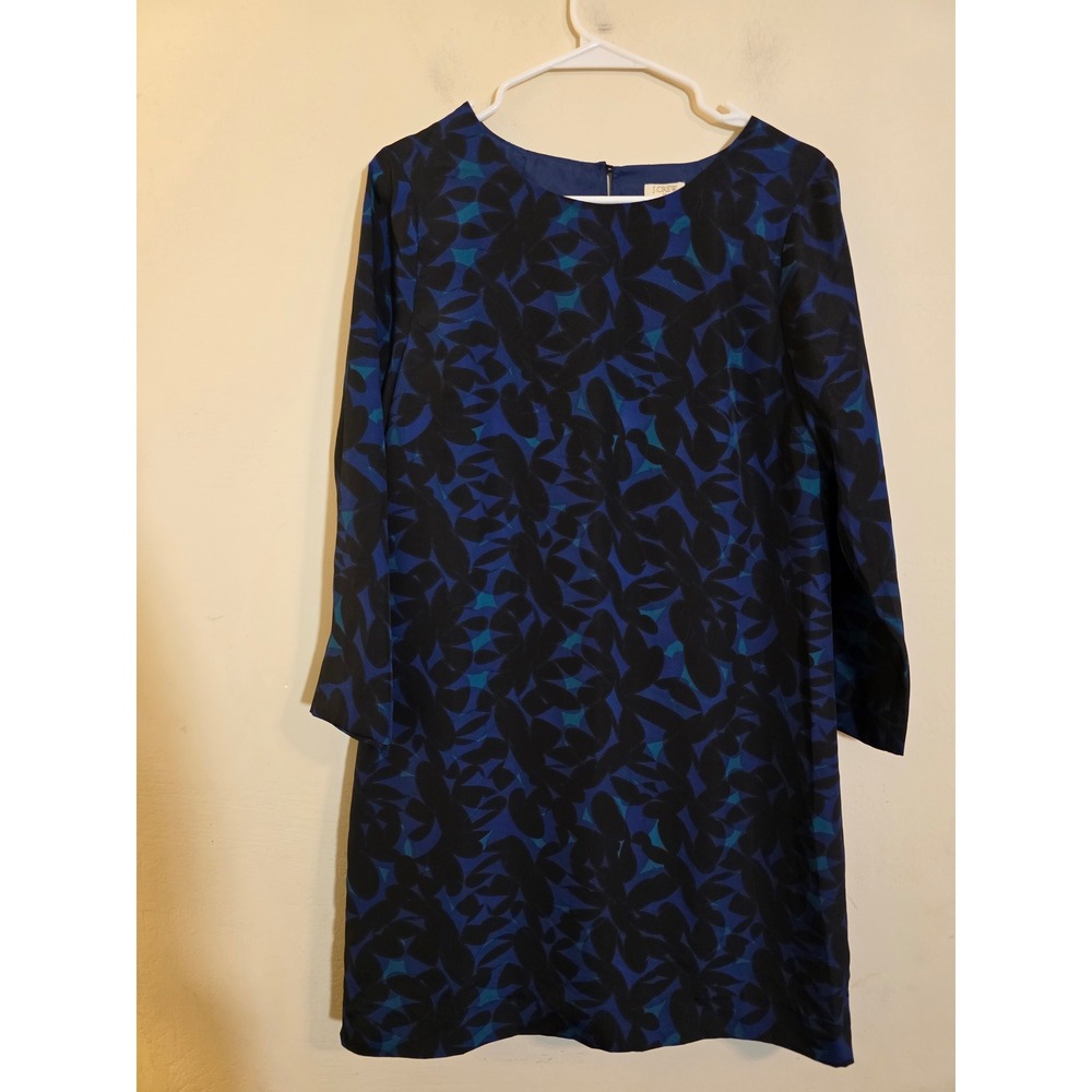J.Crew Womens Blue Black Floral Leaf Print Long Sleeve Shift Dress Size 6